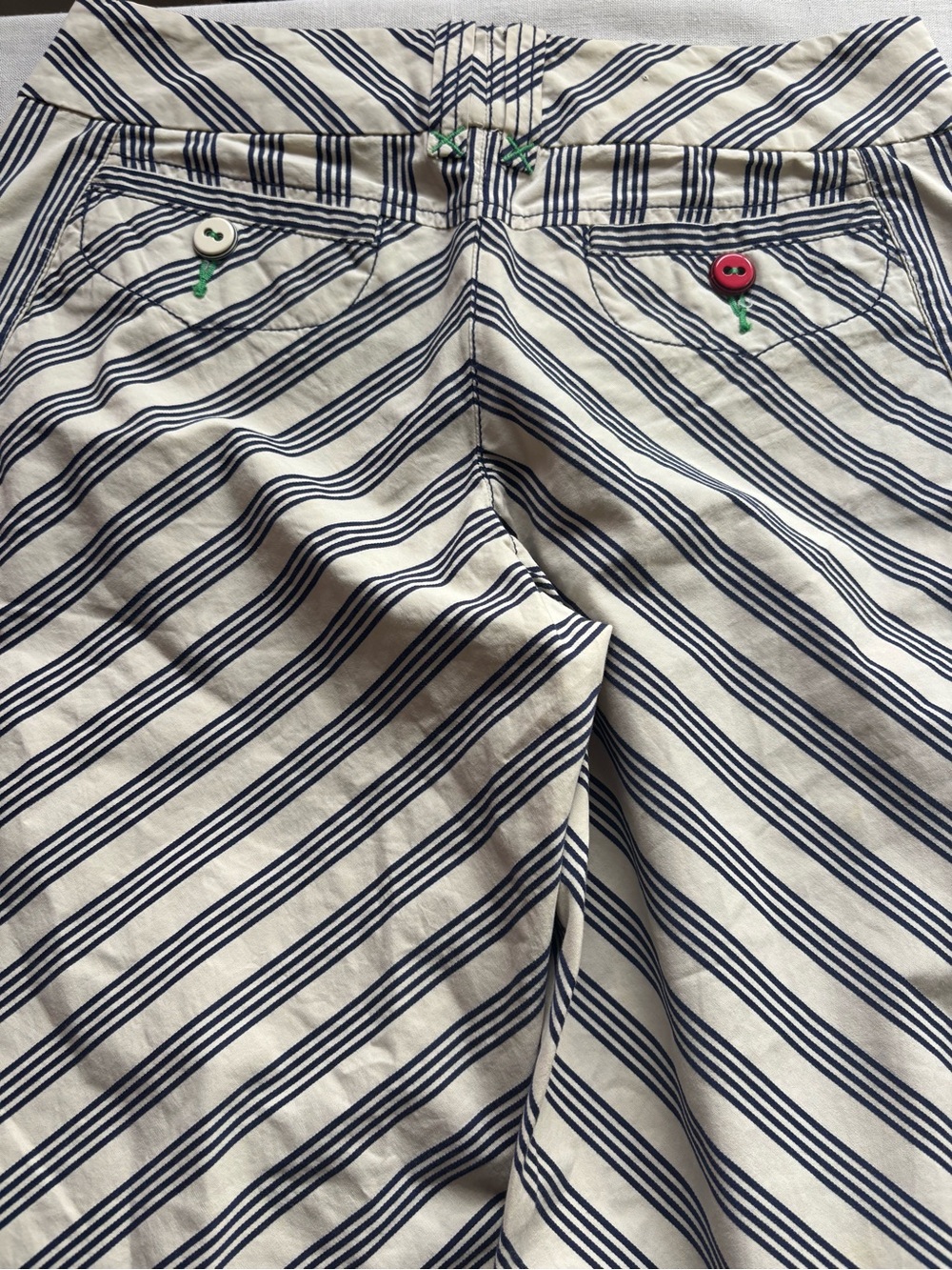 NWT Anthropologie Striped Wide Leg Full Length Pants Beige Navy Size 4 - Picture 6 of 10